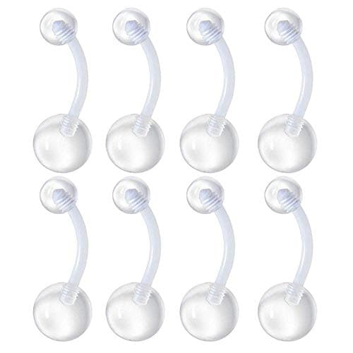CrazyPiercing Transparent 14 Gauge Clear Acrylic Belly Button Ring Retainer (8 PCS)