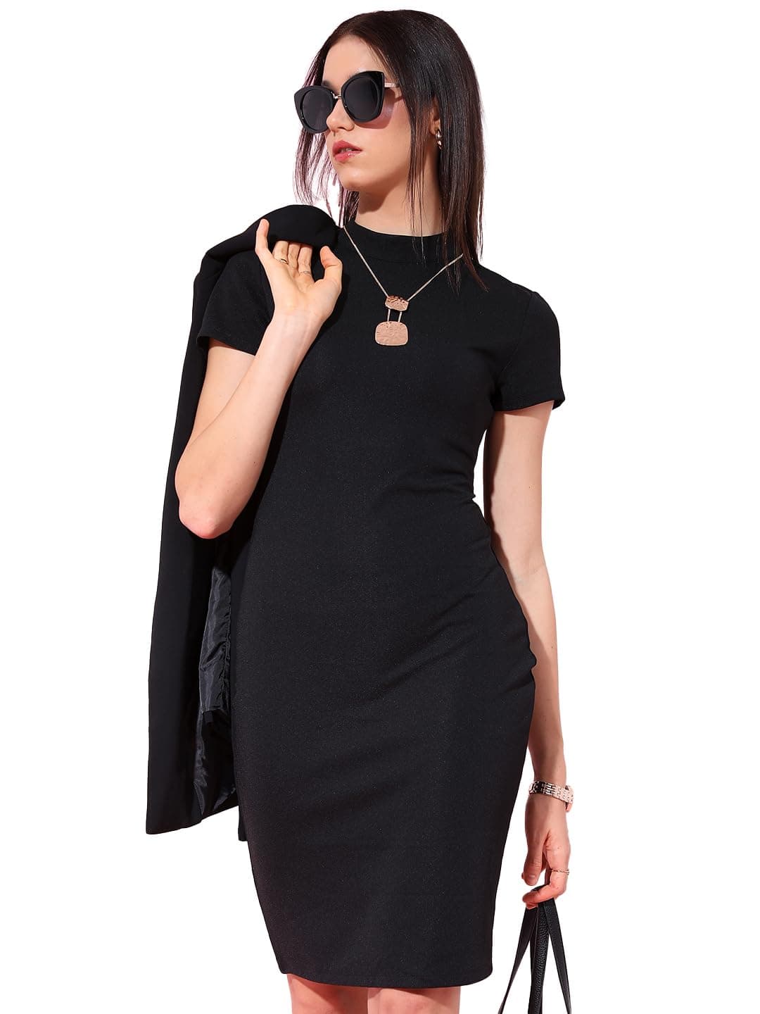 Tokyo Talkies Black High Neck Bodycon Dress