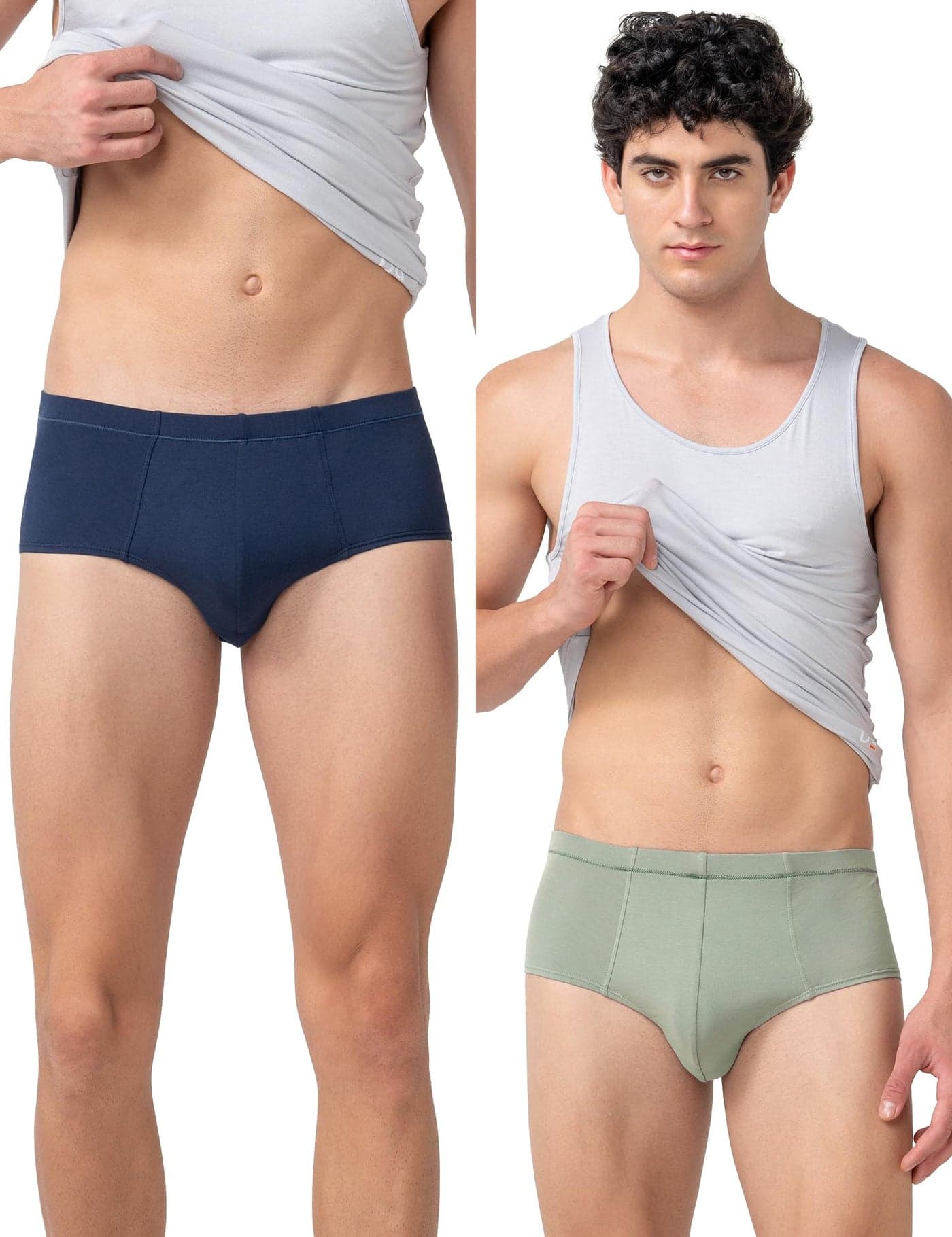 DAMENSCH Men Pack of 2 Feel Mint Classic Anti Odour, Peppermint Finish, Soft no-roll Concealed Waistband Briefs - Mojito Green, Martini Navy - L