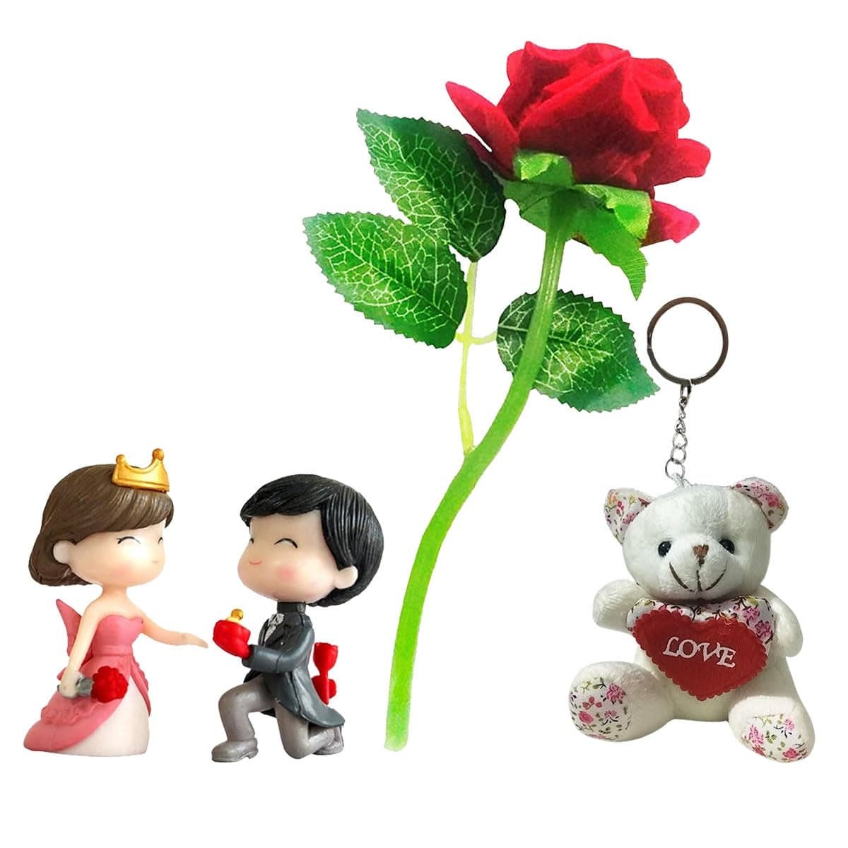Saugat Traders Valentine Proposal Gift for Girlfriend Boyfriend Red Rose Cute Couple Showpiece Teddy Bear Key Chain Anniversary Propose Day Rose Day Love Gifts Combo