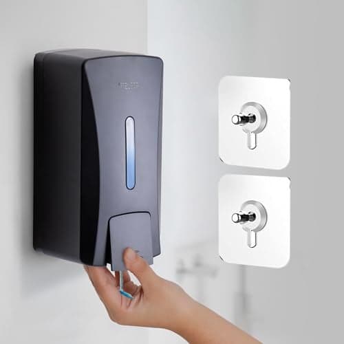 Robustt Stylish Wall Mounted Liquid Soap Dispenser 1L (Black, Pack of 2) - with Adhesive Hooks | Easy Installation for Bathroom & Kitchen - Durable ABS Material, Sleek Design