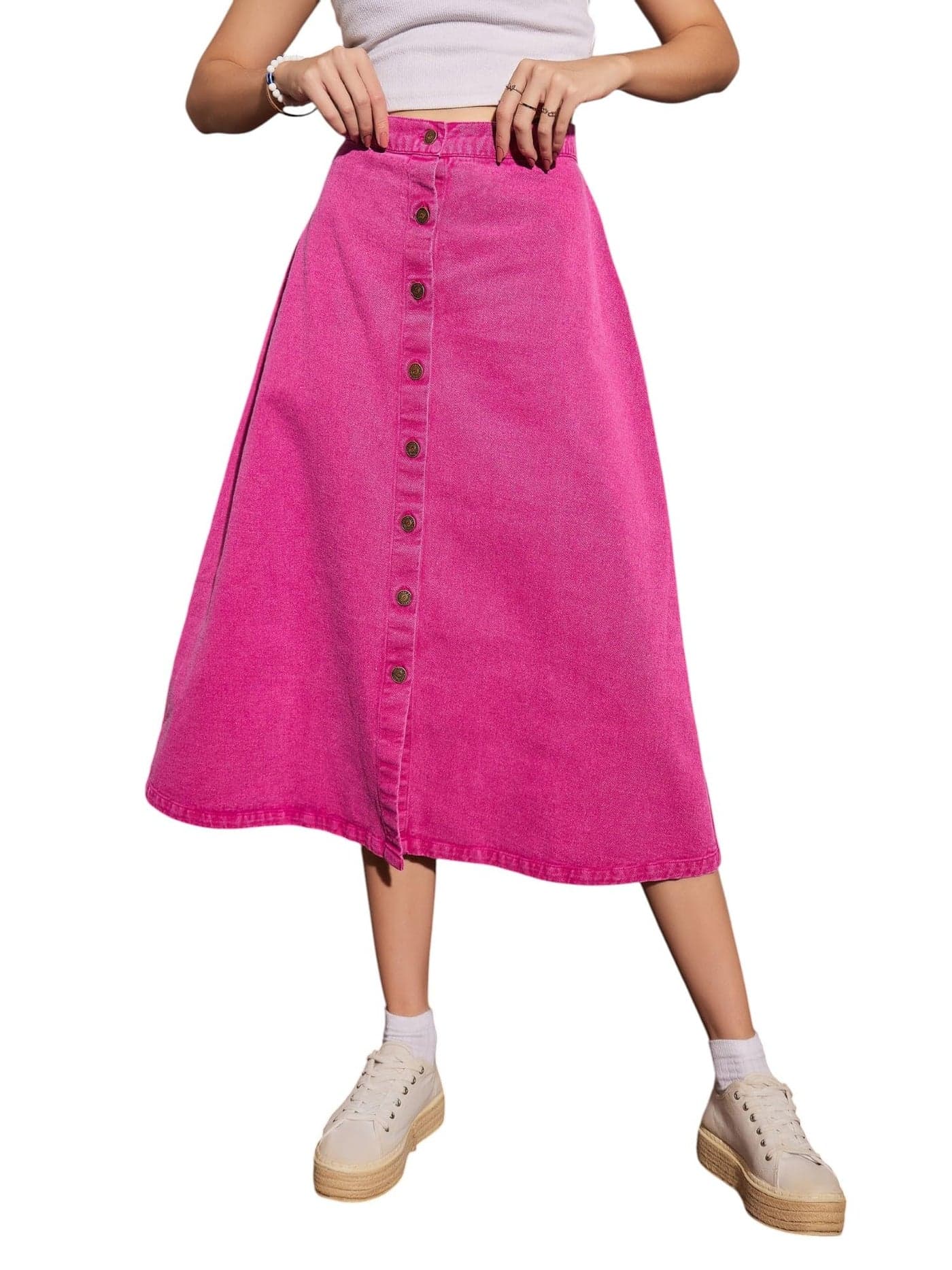Pink Washed Denim A-Line Skirt