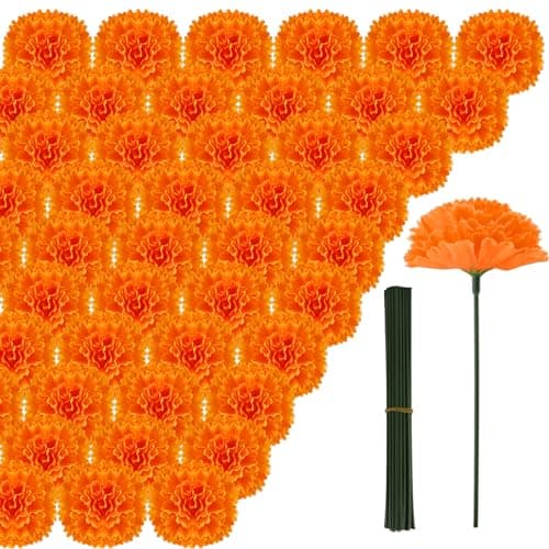 Hananona 201Pcs Artificial Marigold Flower Heads Bulk Silk Marigold Bulk Fake Flowers for Dia De Los Muertos Decor DIY Marigold Garland Day of The Dead Decorations
