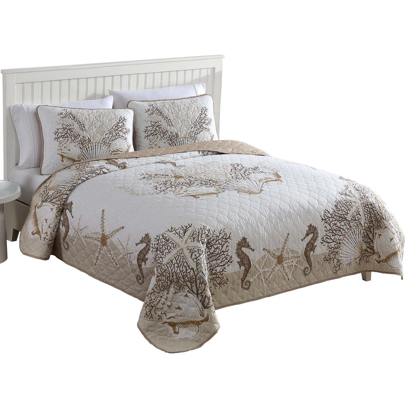 CARIBBEAN JOE Coastal 3Piece Quilt Set FullQueen Beach Delight Sand