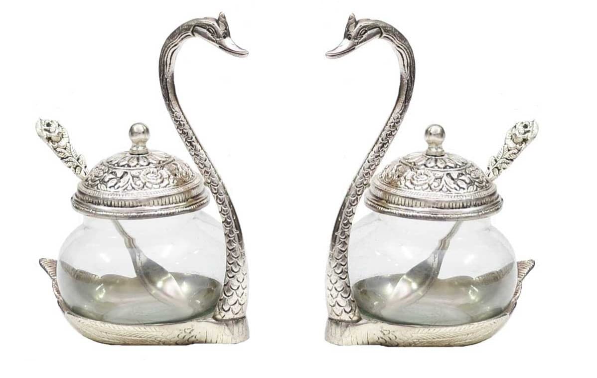 Prince Home Decor & Gifts Aluminium Bowl - 2 Bowl With 2 Spoon And 2 Cover, Silver, Transparent, 300 ml