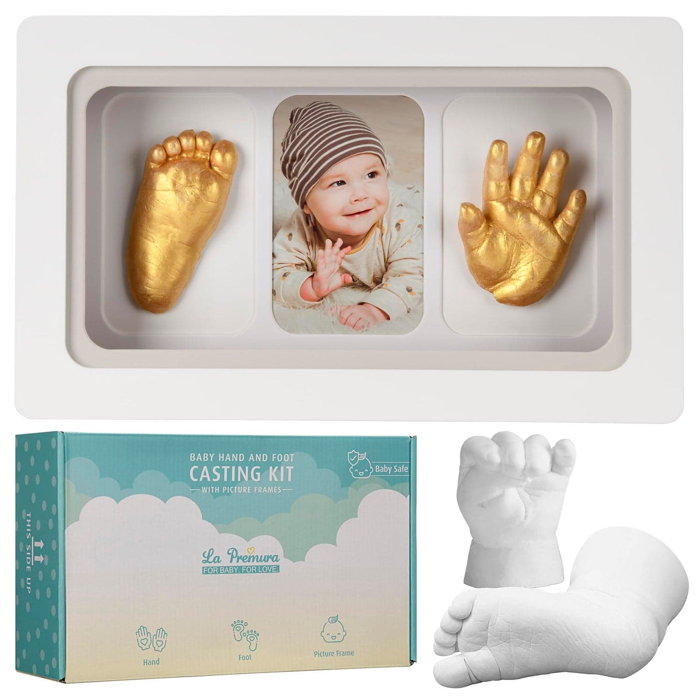 La Premura Baby Keepsake Hand Casting Kit with Shadow Box Frame Plaster Hand Mold Baby Casting Kit for Infant Hand Foot Molding Perfect for First Birthday Christmas Newborn Gifts