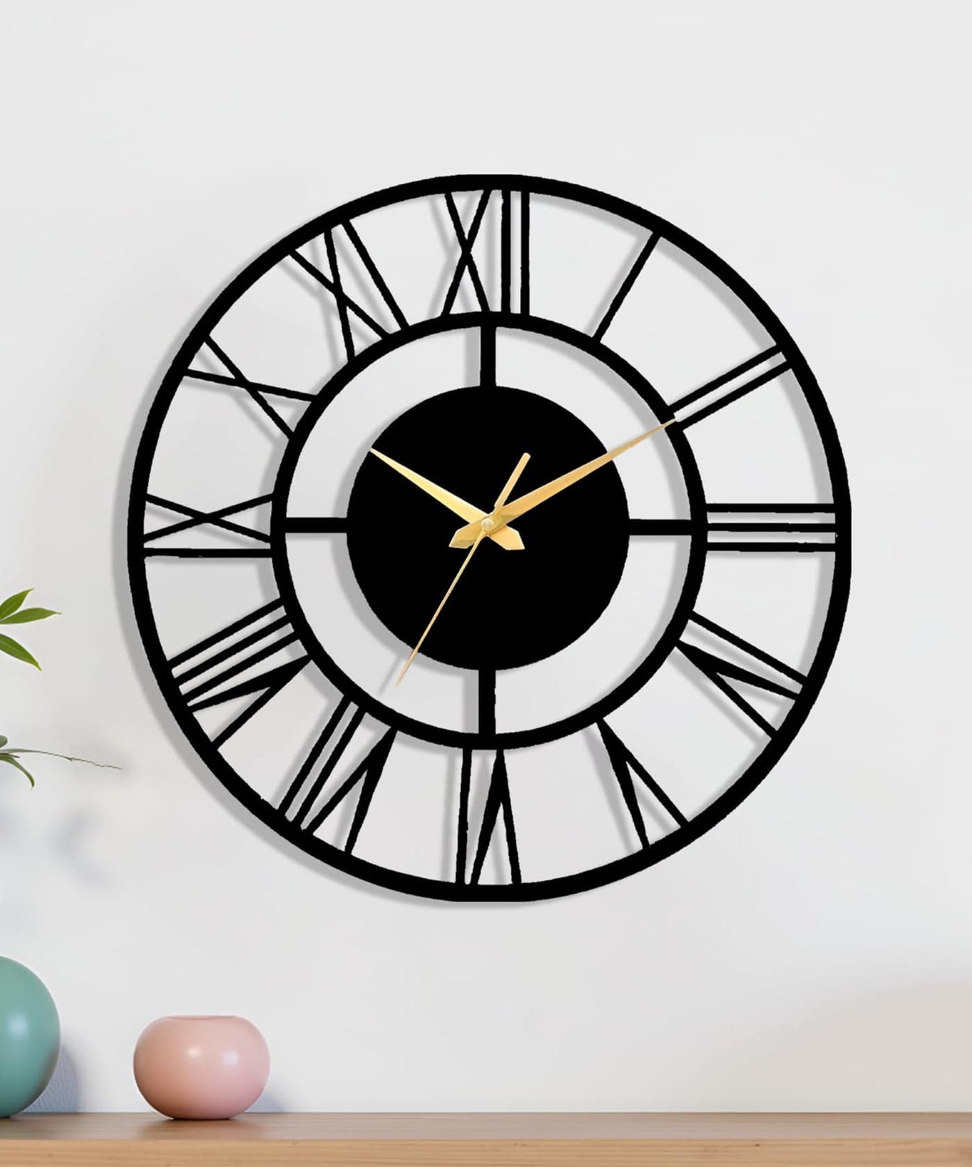 Vissera Silent Wall Clock for Bedroom | Decorative Metal Wall Watch for Living Room | Antique Designer Big Size Roman Number Modern Hanging Clock for Home Décor, Dining, Drawing, Wall Decoration Items