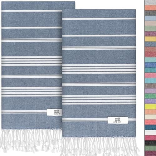 EPHESUS TOWELS Turkish Hand Towels - Set of 2 | 18" x 30" Decorative Boho Guest Bath Towel for Bathroom, Kitchen, Face, Hair, Tea, Dishcloth (Sultan, Dark Blue)
