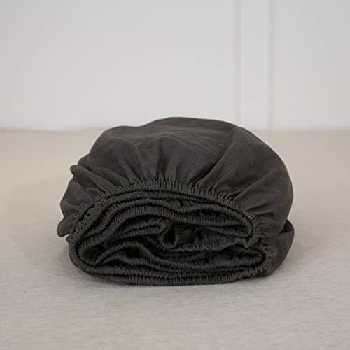 Simple&Opulence Linen Fitted Sheet (1 Piece) - 14 Inch Deep Pocket Mattress Cover Natural Flax Cotton Blended Soft Breathable Bedding - Dark Grey, Twin Size