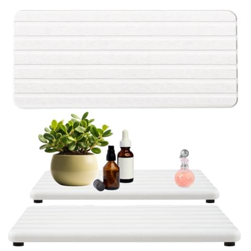 2PCS FastDrying Diatomite Sink Tray UltraAbsorbent Soap Holder for Bathroom Kitchen Countertop NonSlip Stone Coaster with Grooved Design AntiSlip Foot Pads 83 x 4 x 04 White