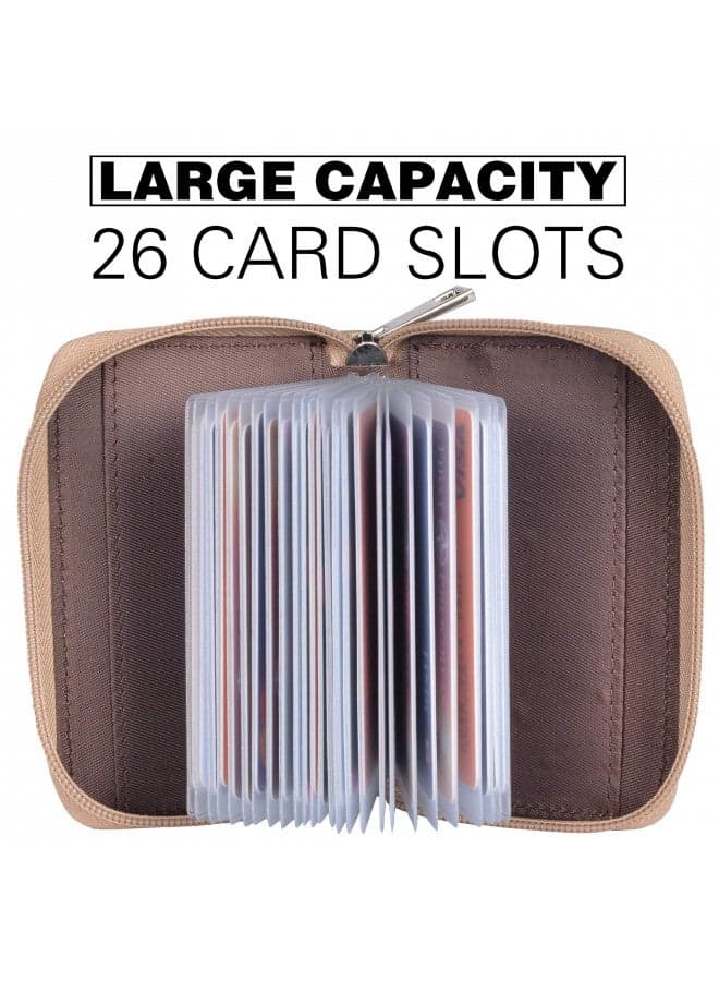 Easyoulife Genuine Leather Credit Card Holder Zipper Wallet With 26 Card Slots (Gold)