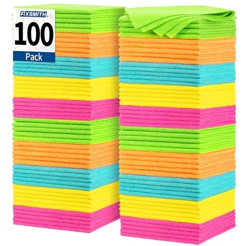 FIXSMITH Microfiber Cleaning Cloth, 100 Pack Shop Towels, Micro Fiber Cloth for Cleaning Car, All-Purpose Absorbent Cleaning Rags for Housekeeping, Dust Cloth for Office, Car Wash Towels, 12inx12in