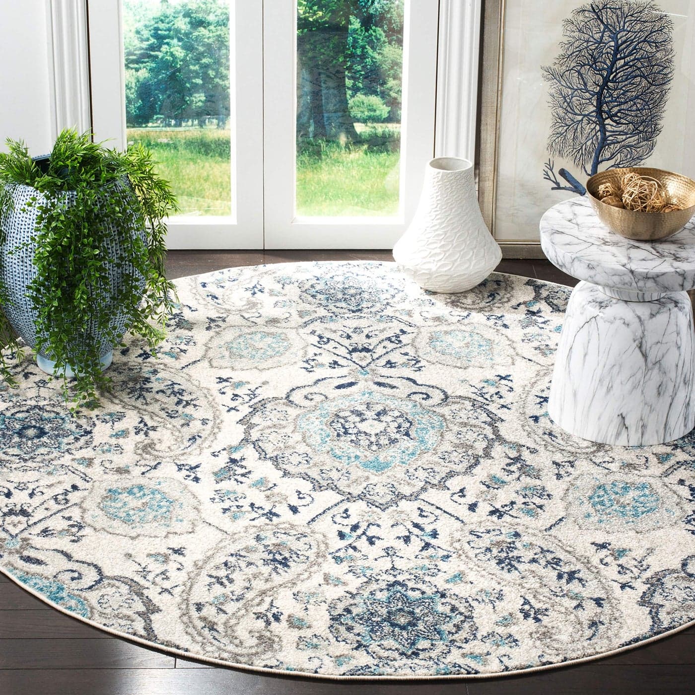SAFAVIEH Madison Collection Area Rug 67 Round Cream Light Grey Boho Chic Glam Paisley Design NonShedding Easy Care Ideal for High Traffic Areas in Living Room Bedroom MAD600C