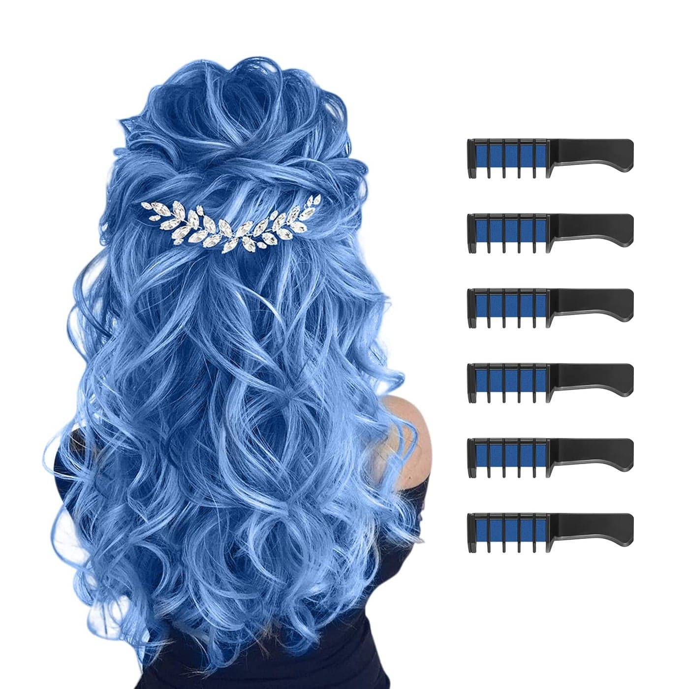 MSDADA Blue Hair Chalk for Temporary Bright Washable Hair Color Fluorescent Comb and Dye for Kids Christmas Birthday Easter Halloween Gifts