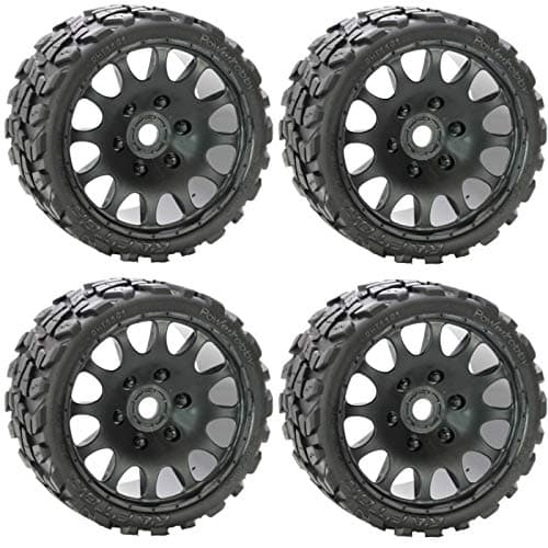 Powerhobby Raptor Belted Monster Truck RC TiresWheels w 17mm Hex 4 Sport Compound FITS Arrma Outcast Kraton Talion Notorious Fazon Speed Run