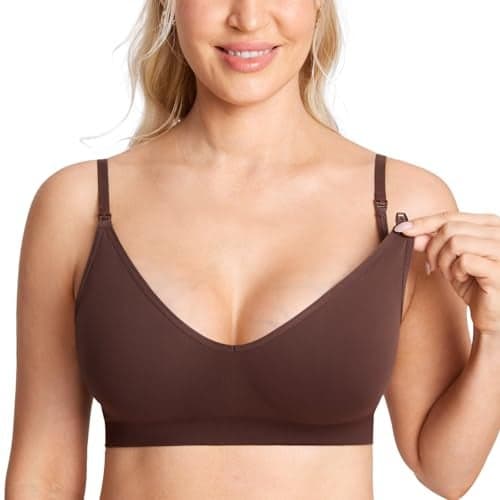 MOMANDA Sleep Nursing Bras for Breastfeeding Seamless Wirefree Maternity Bra V Neck Comfortable Bralette Hazelnut X-Large