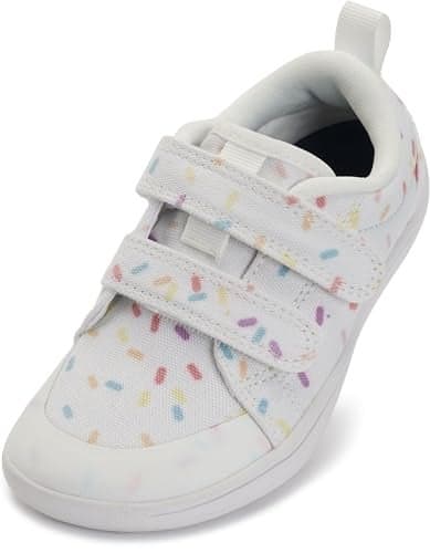 WHITIN Toddler Boys Girls Shoes Barefoot Kid Wide Toe Box Minimalist Sneakers Size 10.5 Little Zero Drop Canvas Dress Running Gifts Tennis Footwear White Colorful 28