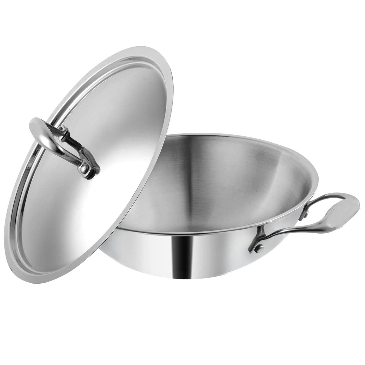 Tannu Craft Platinum Triply Stainless Steel Kadai with Stainless Steel Lid 25 litres Capacity 24 cm Diameter with Riveted Handles Induction and Gas Stove Friendly