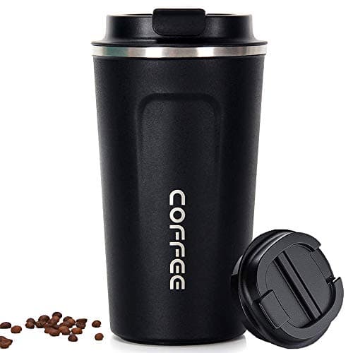 Incrizma Insulated Coffee Cup, Vacuum Insulated Travel Mug Double Wall Steel Reusable Coffee Cup 510ml with Leakproof Lid Reusable Cup for Coffee,Tea and Beer (Black, 510 ml)