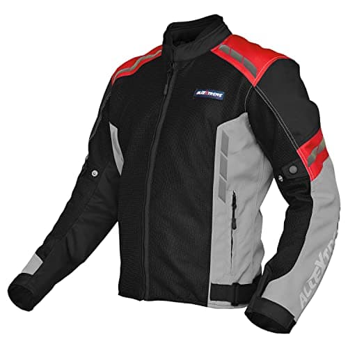 Allextreme TURBO Bike Riding Jacket Mesh Fabric Racer Motorcycle Armour Back Elbows Shoulders Protection with All Season Night Visibility Sticker for Men (M, Red)