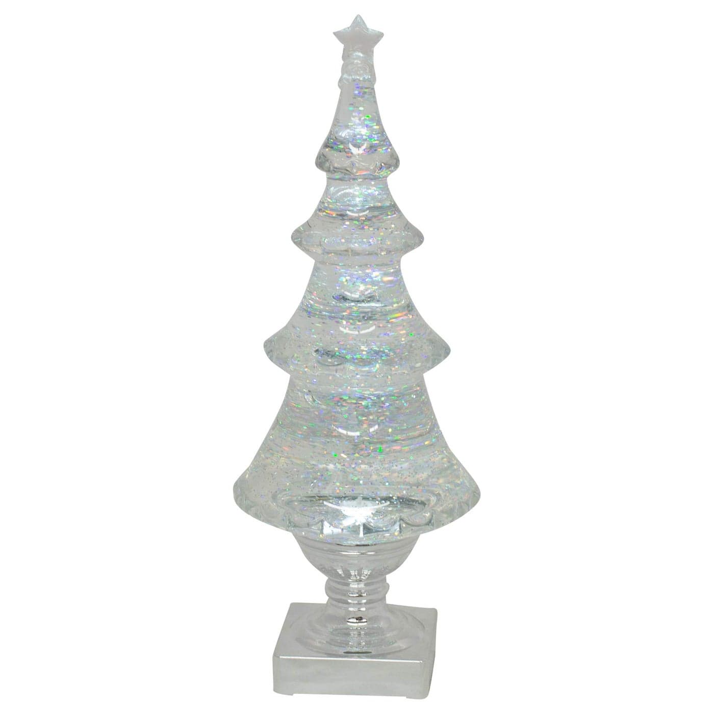 Roman LED Lightup Glitter Holiday Xmas Tree 14 Tall Silver and Clear