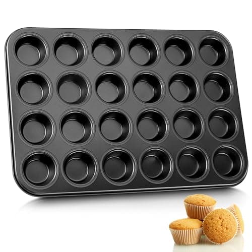 Efar Mini Muffin Pan 24Cup Nonstick Carbon Steel Cupcake Tin for Perfect Mini Muffins Cupcakes WarpFree Bakeware for Even Baking Easy Release Oven Safe
