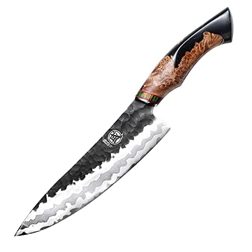 MITSUMOTO SAKARI 8 Inch Gyuto Chef Knife - Professional Japanese Kitchen Knives, Hand Forged 67-Layer 440C Damascus Steel, MapleWood Handle & Sandalwood Box
