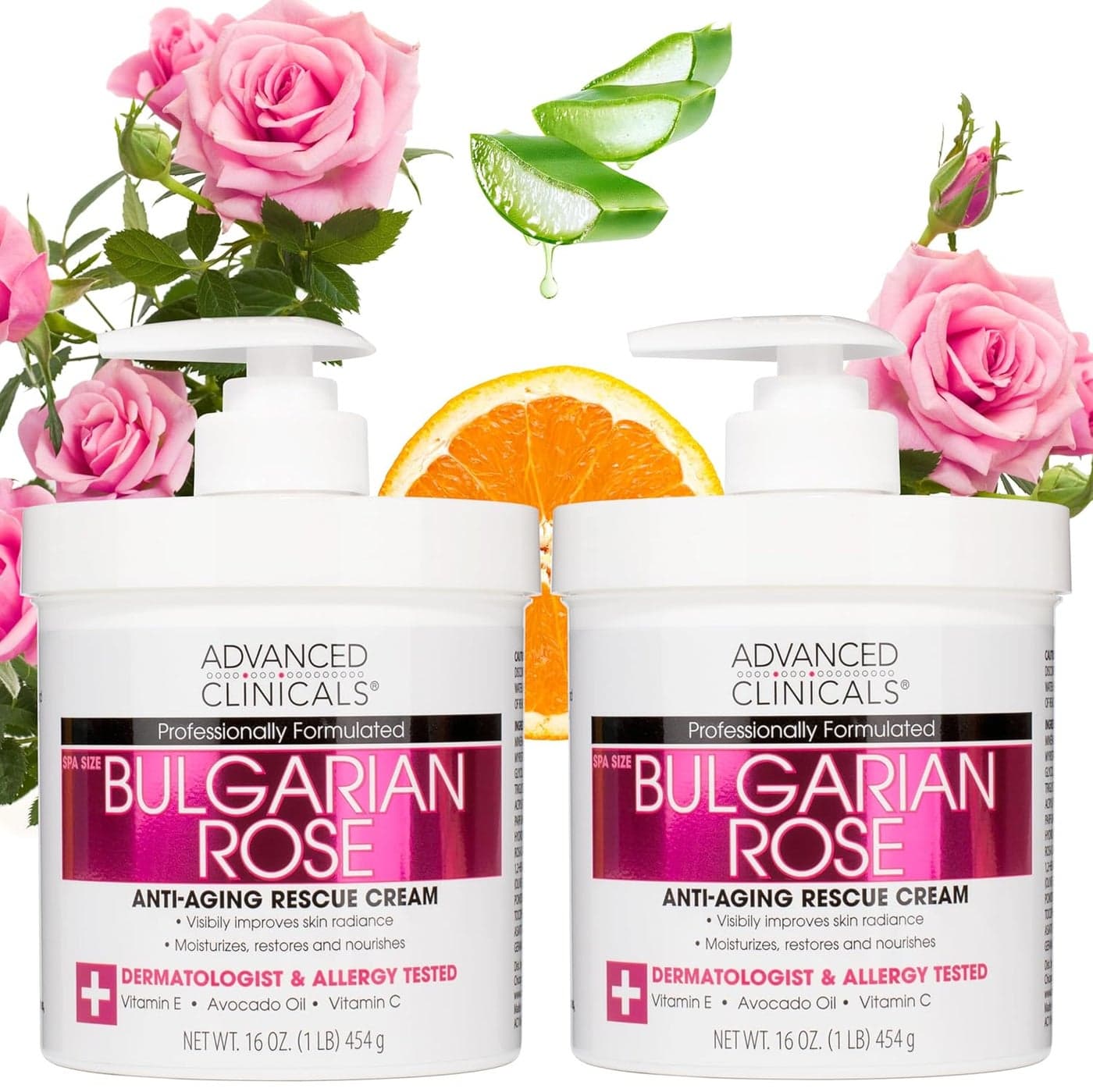 Advanced Clinicals Bulgarian Rose Anti Aging Vitamin E Moisturizer Body Lotion Face Cream Body Butter Cream Skin Brightening Tightening Lotion Body Skin Care Products For Women 2Pack