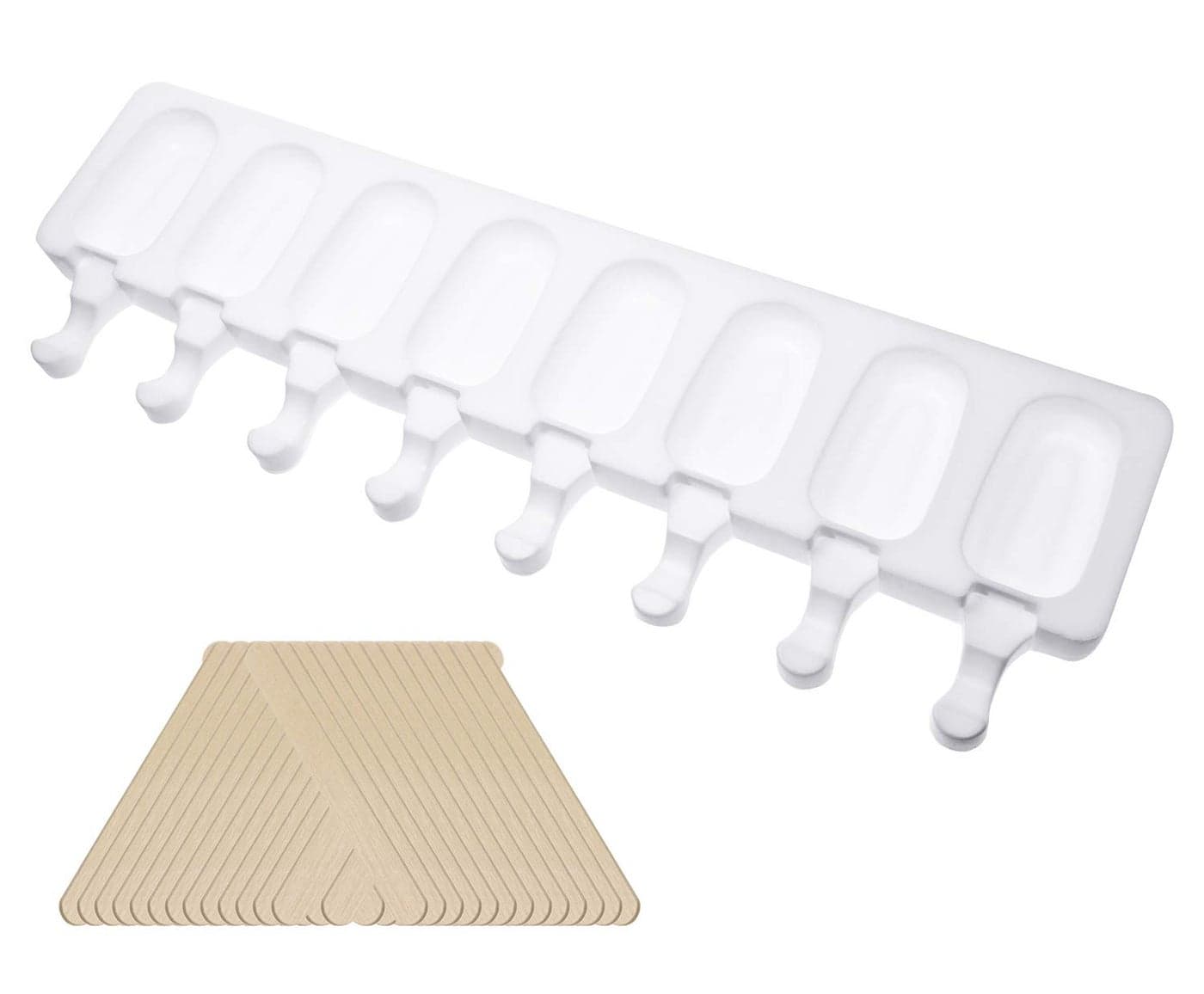 Mini Skater 8 Cavities White Silicone Ice cream Bar Mold Reusable DIY Classic Shape Ice cream Makers with 50Pcs Wooden Sticks for Homemade Ice cream1PCS