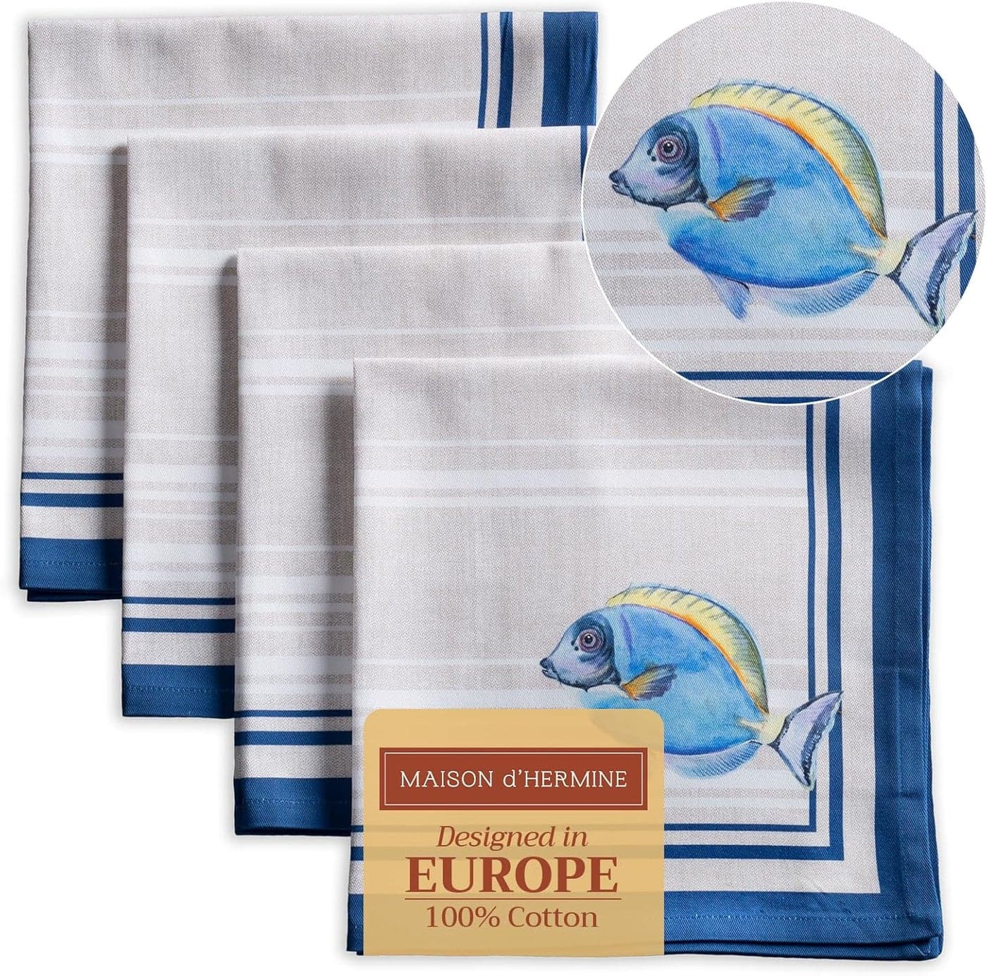 Maison d Hermine Cloth Napkins Set of 4 100 Cotton Everyday Reusable Square Napkins Cloth Washable Dinner Party Wedding Restaurant SpringSummer Poisson 20 x 20