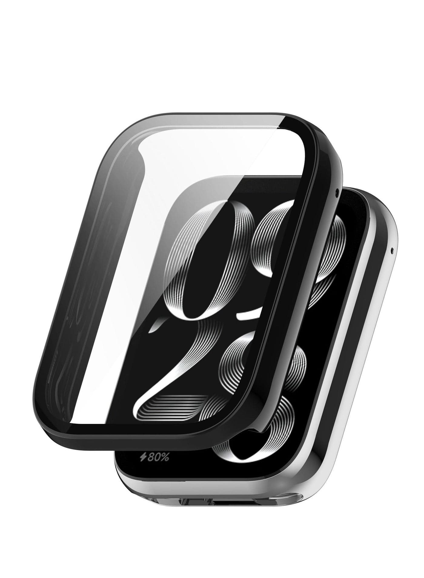PC Full Coverage Protective Watch Case Cover Tempered Glass Screen Protector Compatible with Xiaomi Mi Band 8pro (Black)