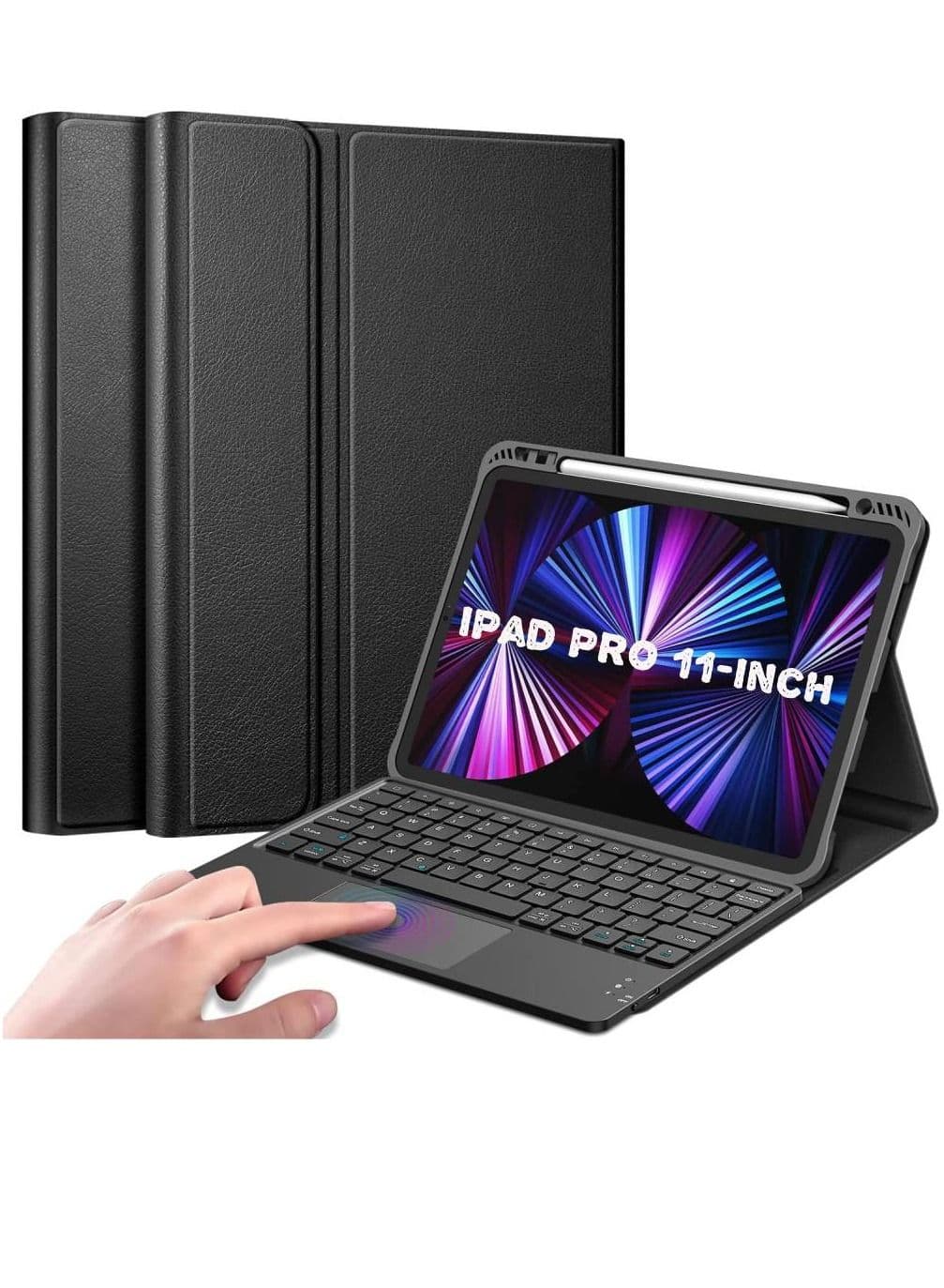 Touchpad Magnetically Detachable Bluetooth Keyboard Soft TPU Back Case Cover For iPad Pro 11 inch (2022/2021/2020) Black