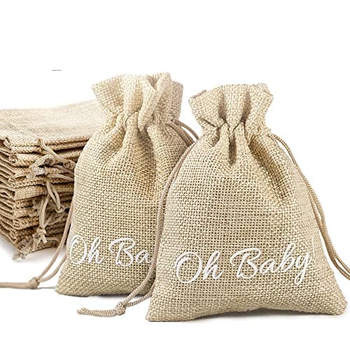 Sweet Baby Co Baby Shower Favors for 20 Guests Oh Baby Party Favor Bags for Guest Bulk Girls or Boys Gender Neutral Gender Reveal Prizes Fall Games for Boy Girl Muslin Bag for Bottles Letters