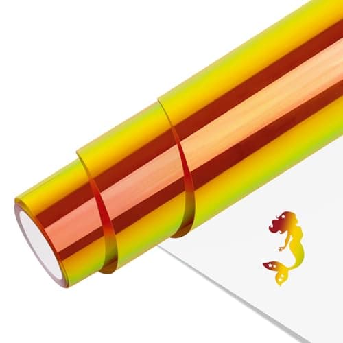 Holographic HTV Heat Transfer Vinyl 12 x 6Ft Golden Orange Iron on Vinyl Holographic Vinyl Metallic HTV Iron on Transfers for Tshirts Compatible with Cricut Cameo Easy to Cut Weed