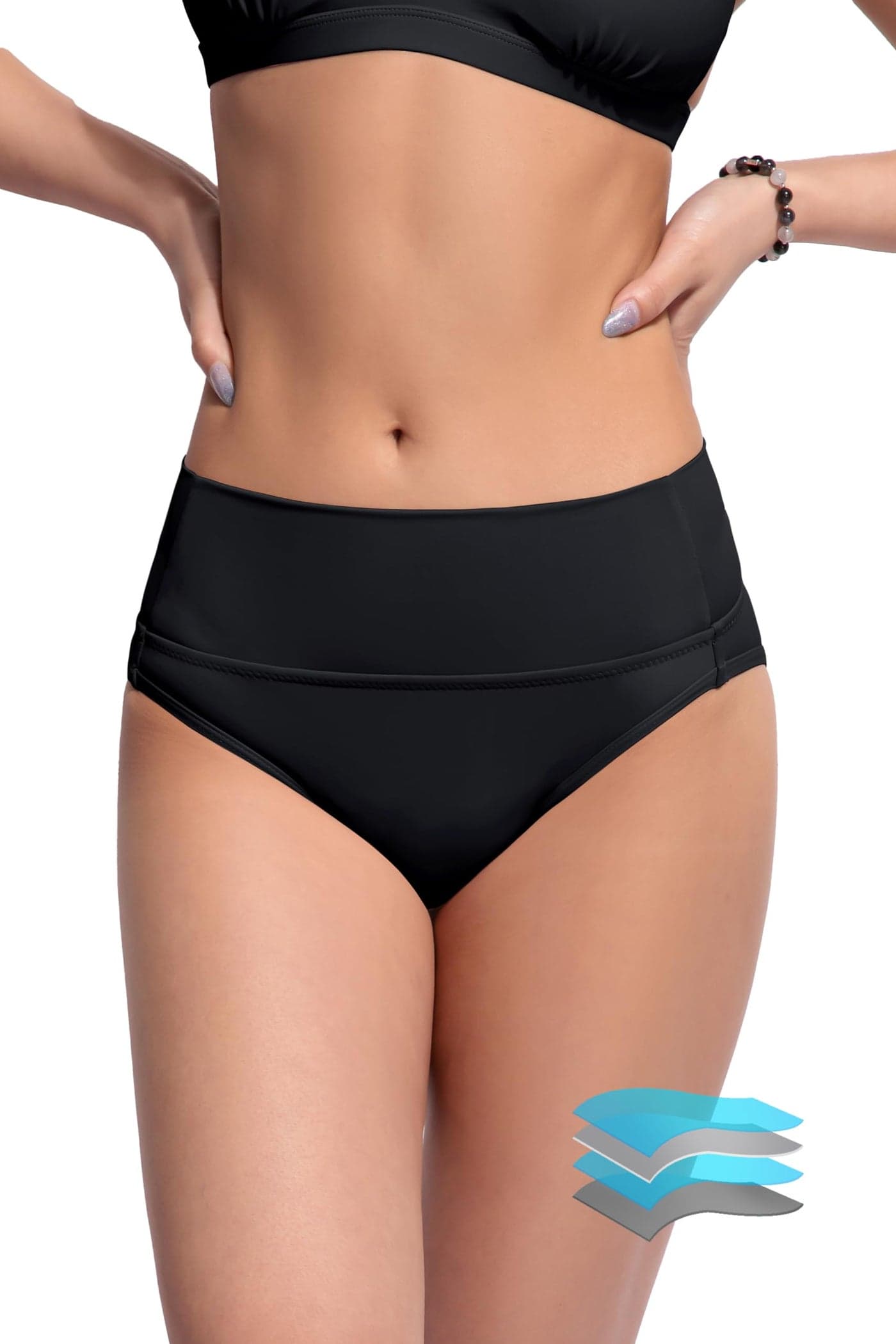 Beautikini Period Swimwear Bikini Menstrual Swim Bottoms Leakproof Bathing Suits for Teens Girl(Black X-Small)