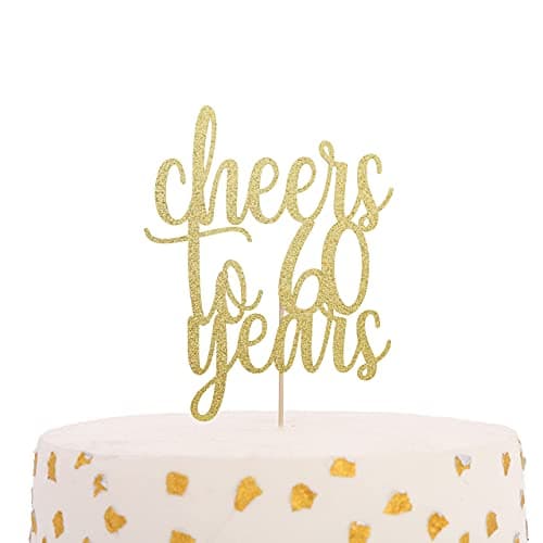 Festiko®Cheers to 60 Years Cake Topper-Golden Glitter Cake Decoration Supplies,Birthday/anniversary Party Decorations,Ladies Photo Booth Props,Golden Paper Cake Thirty Logo,Cake Decoration 60th topper