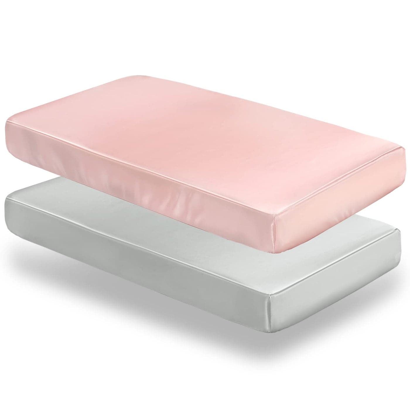 SiinvdaBZX 2 Pcs Satin Crib Sheets for Baby Hair Silky Soft Fitted Crib Sheets for Standard Crib and Toddler Mattress Light Grey Pink 52 x 28 x 8In