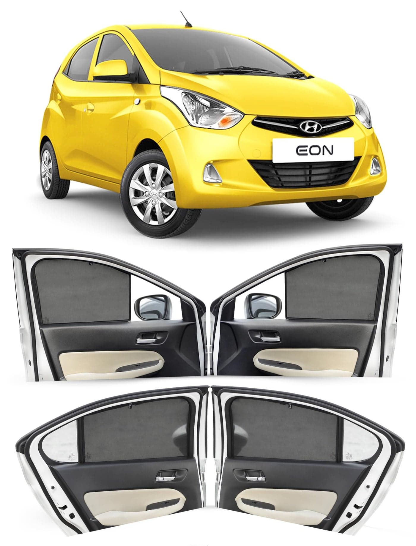 Autofact Car Sunshades for Hyundai Eon (2011 to 2024), UV Protection, Useful Car Accessories, Custom fit Sun Shades for Side Windows, Set of 4