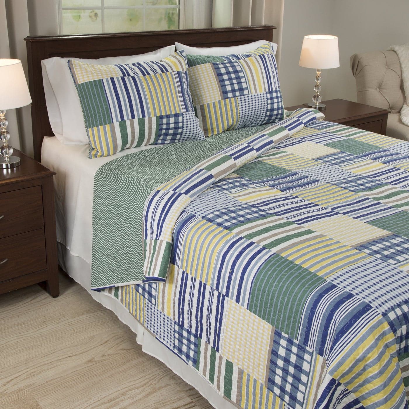 2Piece Quilt Set Lynsey Classic Patchwork Twin Quilt with Pillow Sham Machine Washable Lightweight Bedding by Lavish Home Multicolor