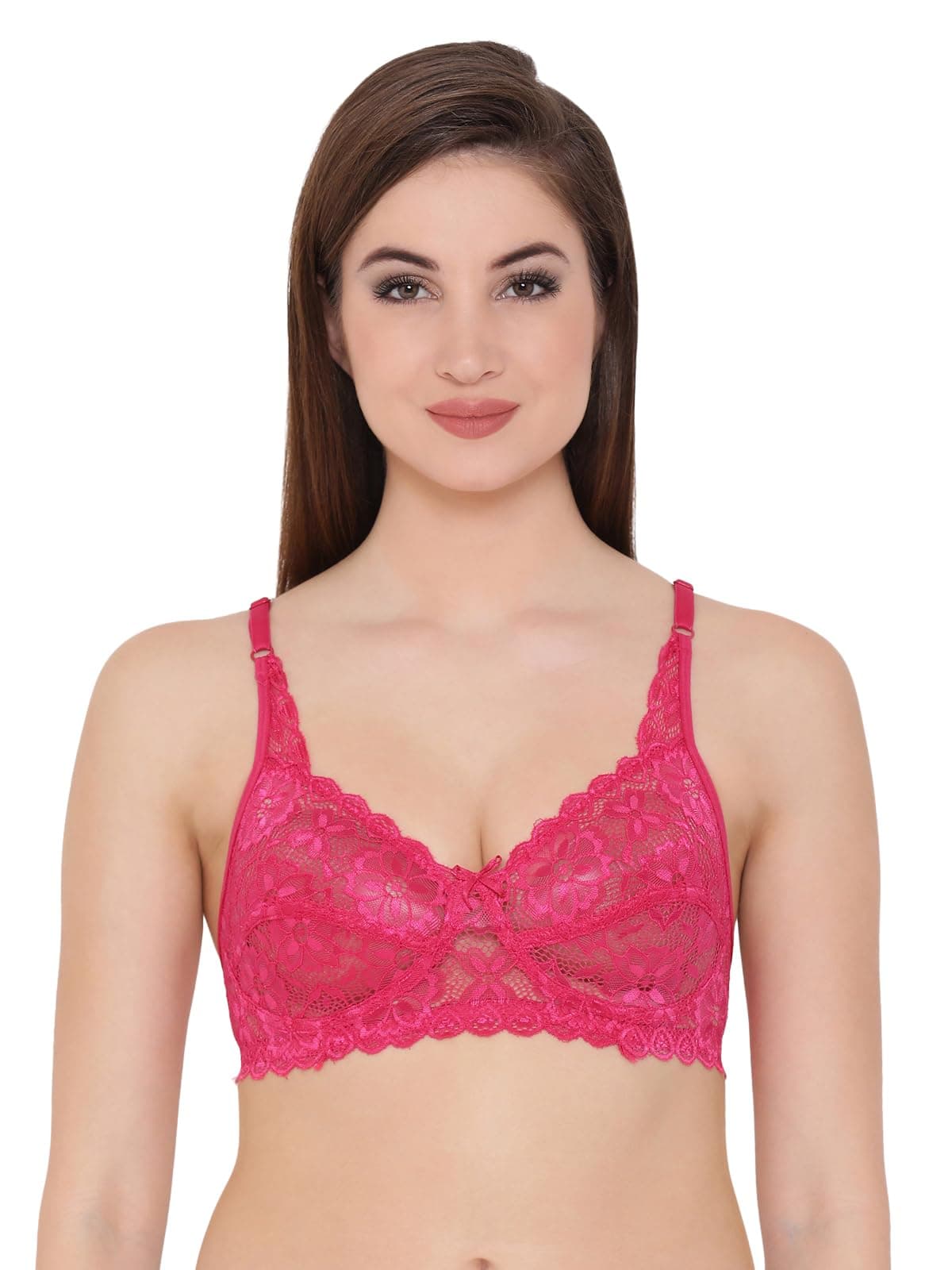 Clovia Women's Lace Solid Non-Padded Full Cup Wire Free Bra (BR0224P14_Dark Pink_32B)