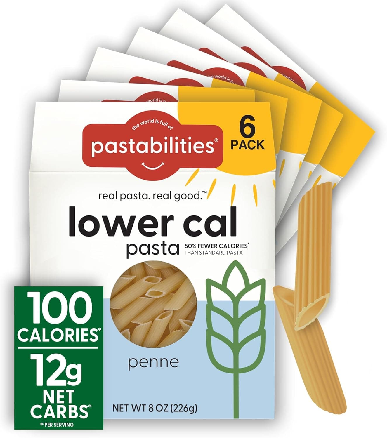 Pastabilities Lower Calorie Penne Pasta - 100 Calories/Serving, 6 Pack, Non-GMO, Vegan, High Fiber