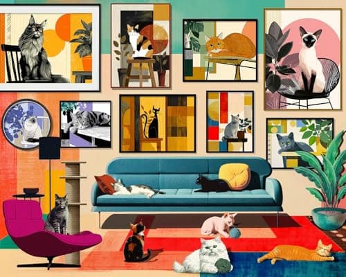 Springbok MidCentury Cats 1000 Piece Jigsaw Puzzle for Adults Poster Now Included Unique Cut Pieces Made in USA