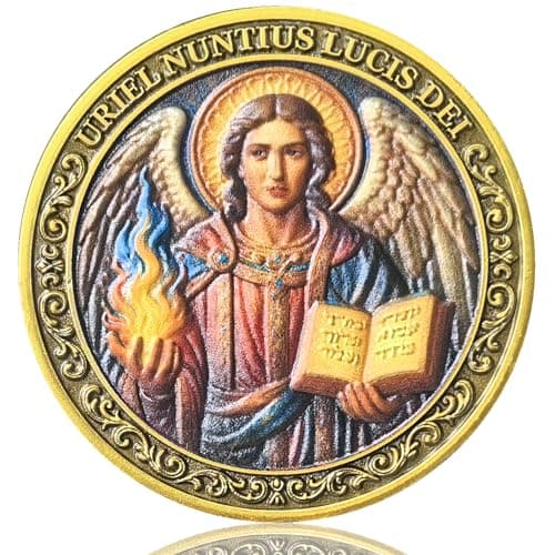 LZWIN Archangel Uriel Challenge Coin Spiritual Wisdom Guidance Token with Prayer for Divine Protection and Illuminating Light
