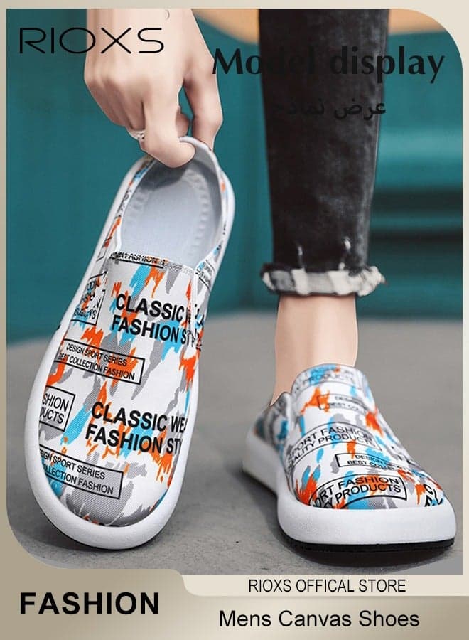 Men's Fashion Summer Letter Graffiti Canvas Slippers Breathable Casual Closed Toes Shoes Soft Insole Slip On Shoes