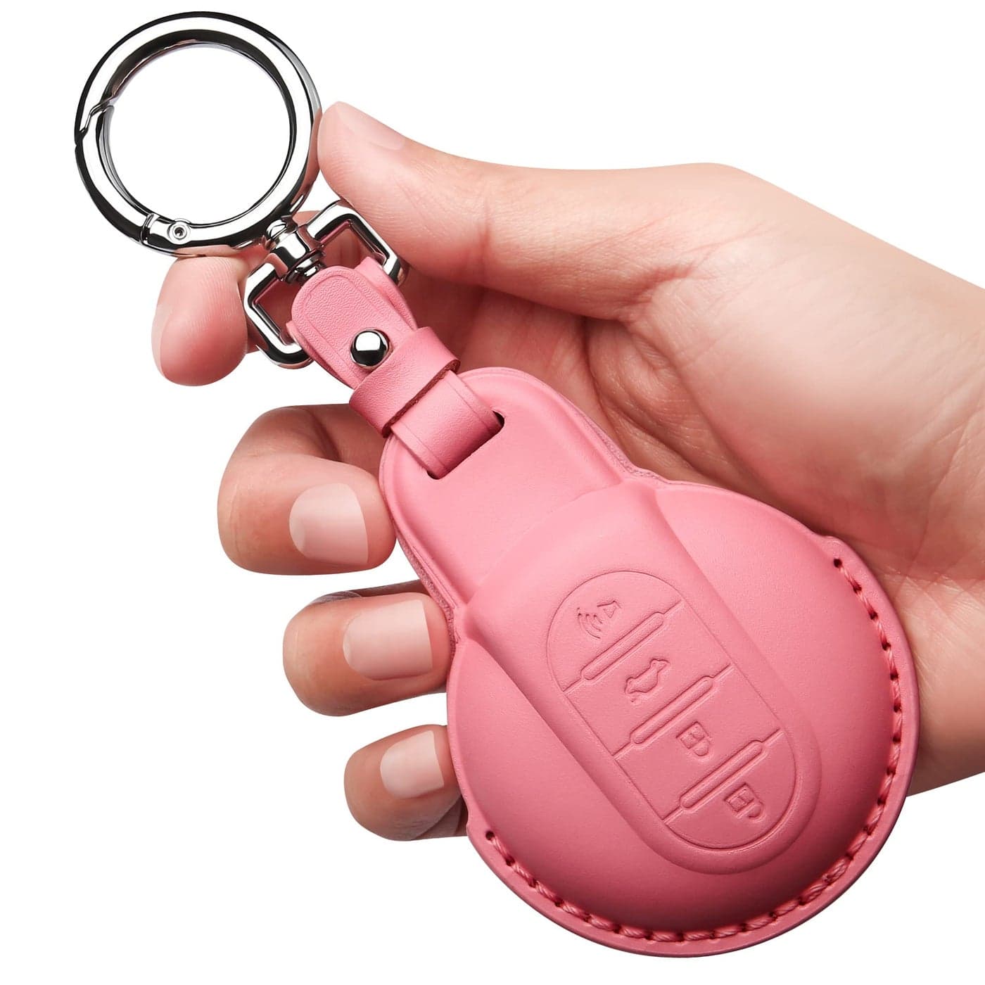 Tukellen Compatible with BMW Mini Leather Key Fob Cover with Keychain Compatible with BMW Mini Cooper F54 F55 F56 F57 F60Pink