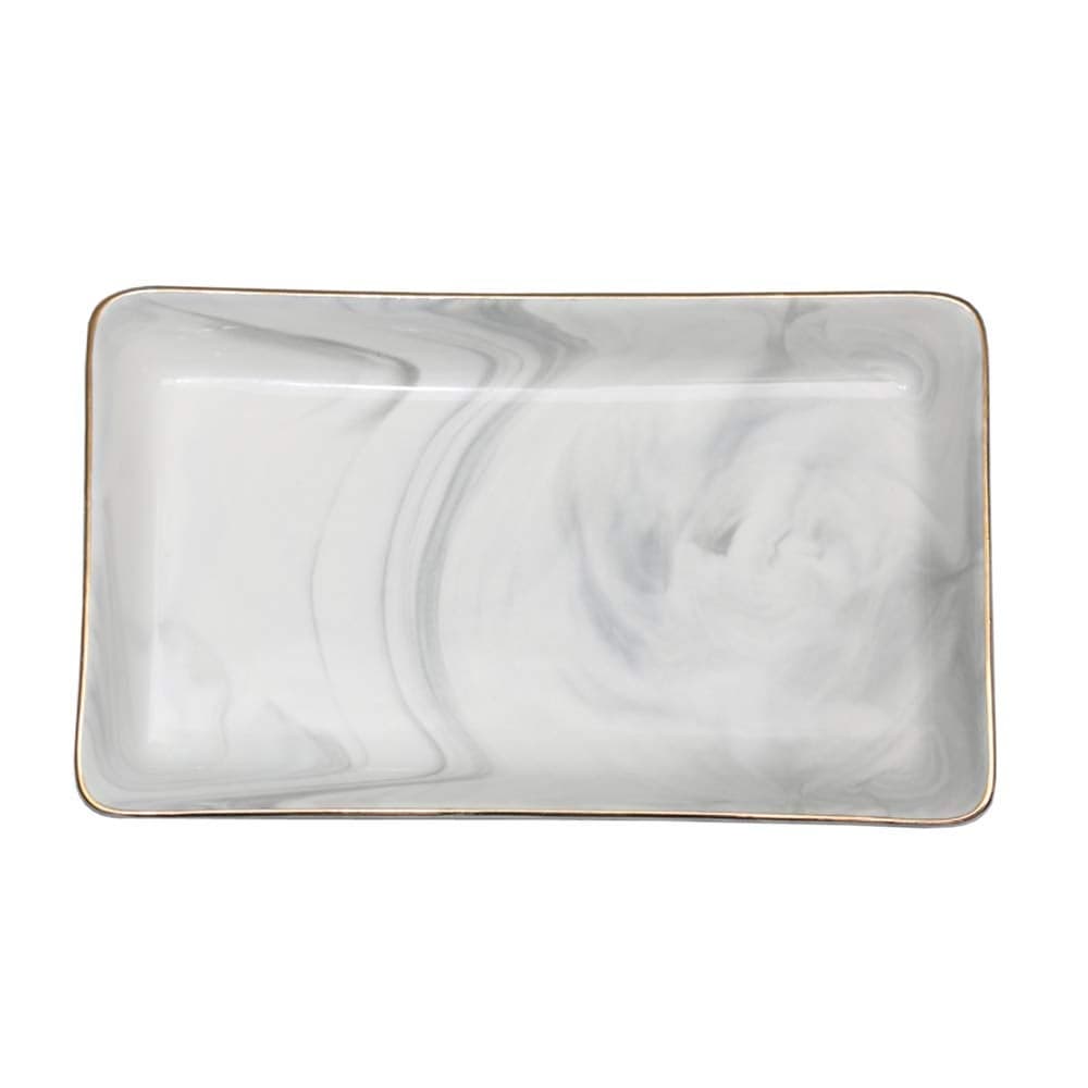 SOCOSY Marble Ceramic Ring Dish Jewelry Dish Ring Holder Jewelry Organizer with Golden Edged Home Decor Wedding Gift Marble Large