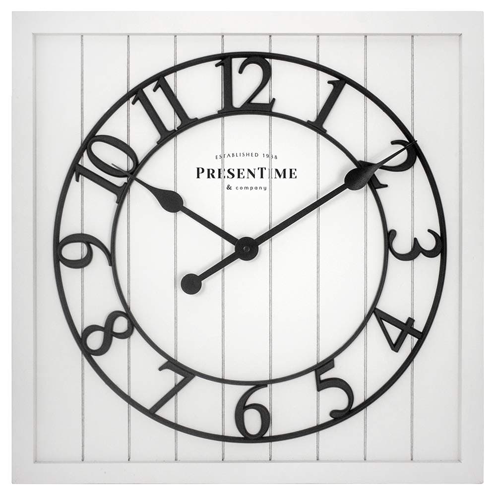 Presentime Co 21 Farmhouse Square Shiplap Barn Door Wood Clock White Arabic Numeral Home DecorationWall DecorationFarmhouse Dcor for Living Room Dining Room and Entryway