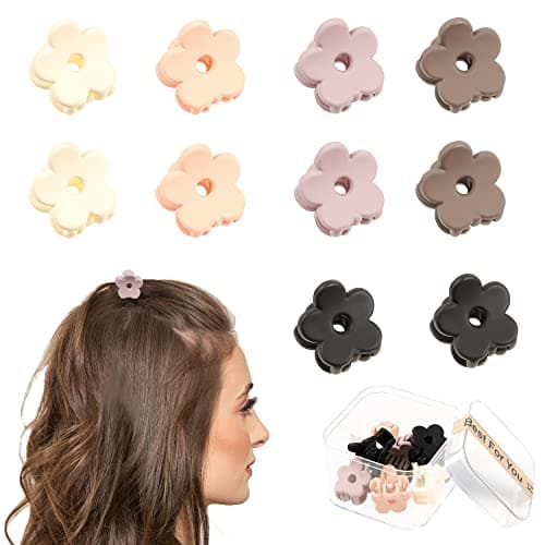 Ivyu Small Claw Hair Clips for Women Girls 10 Pcs Mini Flower Hair Clips Tiny Claw Clips for Thin Hair Strong Hold Cute Jaw Clip Nonslip Hair Styling Accessories