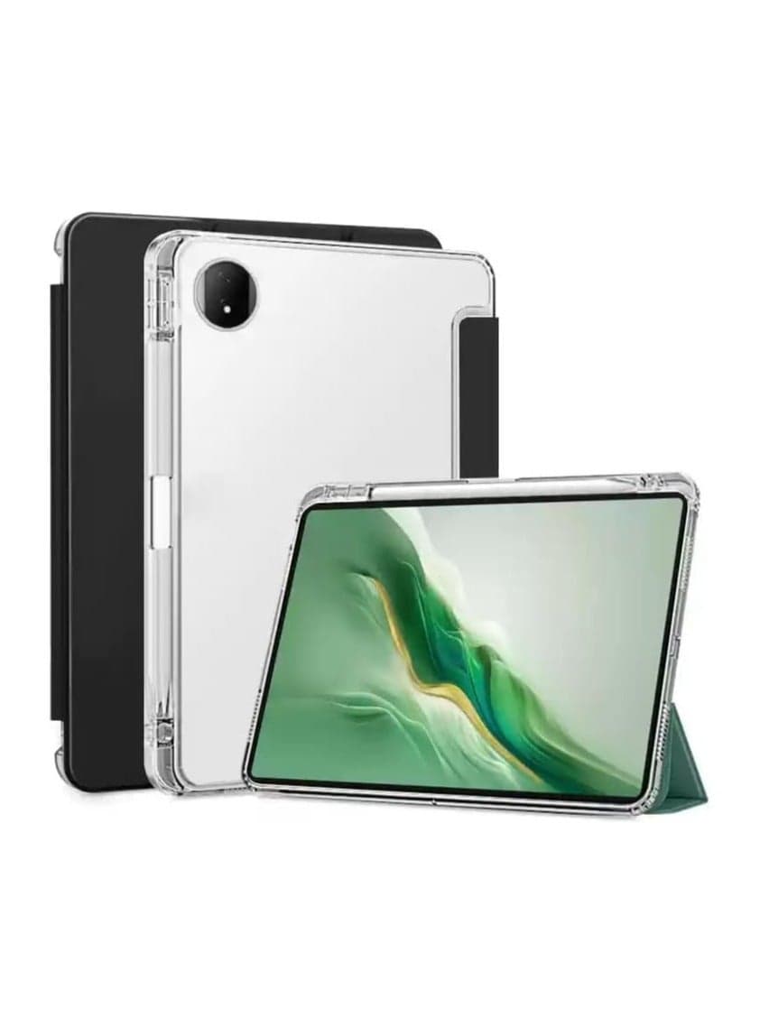 Compatible Triple Fold Transparent Case with Pencil Holder and Auto Sleep Wake for Honor MagicPad 2 2024 123 Inch Tablet Black
