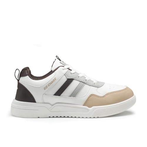 ASIAN Men CRUZER-01 Stylish Casual Mid Top Sneakers and Trendy Shoes with Laces for Men & Boys | Perfect for Wearing to Outings, and Comfortable All-Day Use, Stylish and Durable (WHTBEIGBRN) -UK 7